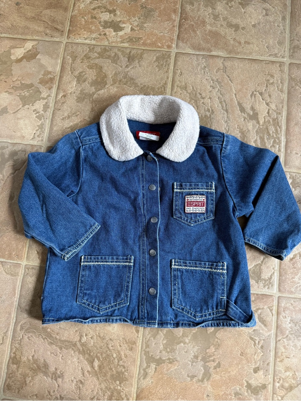 Vintage Esprit Dark Blue Denim Jacket with White Sherpa Collar
